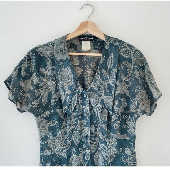 Vtg 90's Green Paisley Floral Sheer Dagger Collar Dress Sz 6 Rayon Grunge - Picture 3 of 9